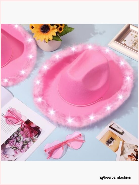 6 Pack Cowgirl Hats with Feather Boa and Heart Sunglasses Set for Bachelorette main image 6